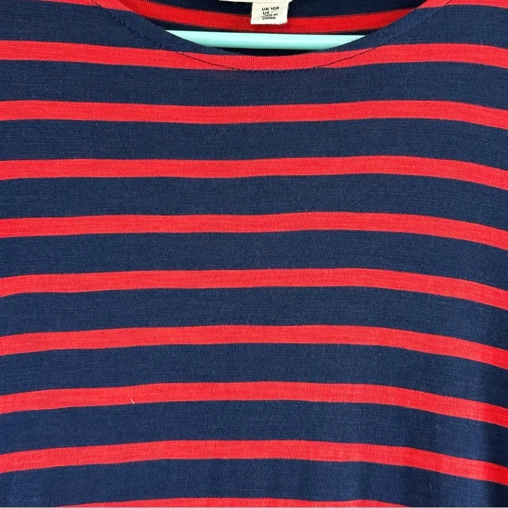Boden Emma Red Blue Striped Long Sleeve Midi Dress Size 6 US Pockets EUC